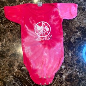 Woodstock New York Pink tie dye onsie